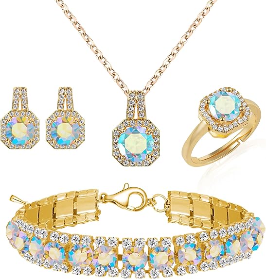 4pcs Cubic Zirconia Wedding Jewelry Sets for Bride Bridesmaid Cubic