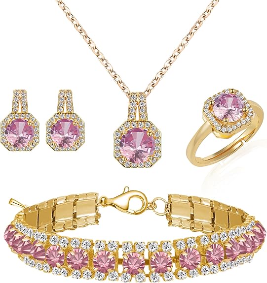 4pcs Cubic Zirconia Wedding Jewelry Sets for Bride Bridesmaid Cubic