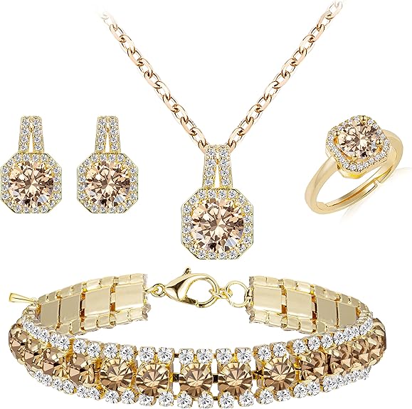 4pcs Cubic Zirconia Wedding Jewelry Sets for Bride Bridesmaid Cubic